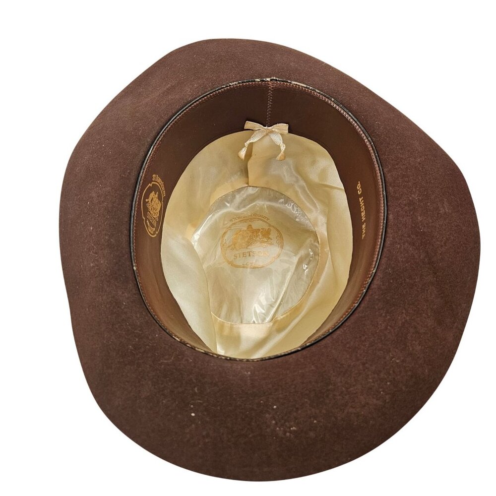 Stetson 3X Beaver Quality Brown Felt Western Hat Feather Band Hecht Co Wide Brim - Picture 11 of 11